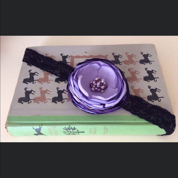 Little Lovelies | Purple & Black Floral Lace Headband - Picture 1 of 9